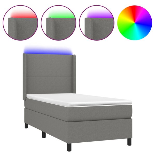 vidaXL Sommier à lattes de lit matelas LED Gris foncé 90x200 cm Tissu