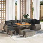 Ensemble de Canapés de Jardin de 9 Pièces avec Coussins Gris Poly Rattan Acacia