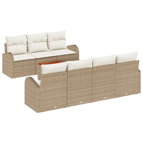 vidaXL Ensemble de canapé de jardin de 8 pièces avec coussins beige poly rotin acacia