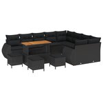 Ensemble de canapé de jardin 13 pièces avec coussins Noir Poly Rotin Acacia
