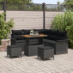 Ensemble de Canapés de Jardin 8 pièces avec Coussins Rattan Poly Noir Acacia