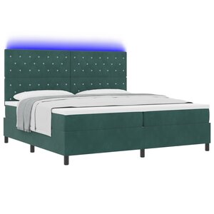 Lit Box Spring vidaXL avec Matelas et LED Vert Foncé 200x200 cm Velours