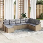 vidaXL Ensemble de salle à manger de jardin de 8 pièces avec coussins Beige Poly Rotin