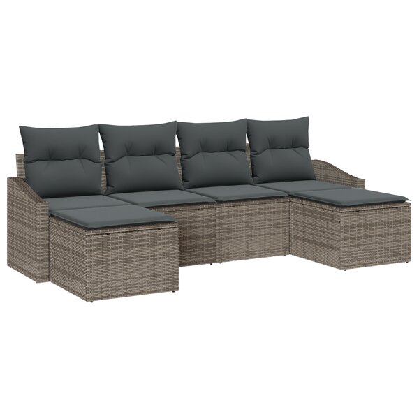 vidaXL Ensemble de Salle à Manger de Jardin 6 Pièces avec Coussins Rattan Poly Gris