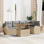 vidaXL Ensemble salle à manger jardin 6 pièces avec coussins Beige Poly Rattan Acacia