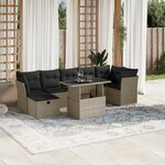 vidaXL Salon de jardin 8 Pièces avec coussins gris clair résine tressée