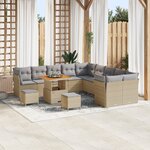 vidaXL Salon de Jardin de 13 Pièces avec Coussins Beige Rattan Poly Acacia