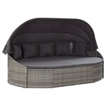 vidaXL Chaise longue d'extérieur avec auvent Résine tressée Gris