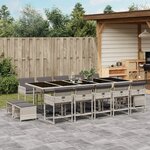 vidaXL Ensemble à manger de jardin et coussins 15 Pièces gris clair rotin