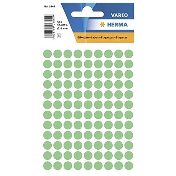 Etui de 540 étiquettes multi-usages diamètre 8 mm vert herma