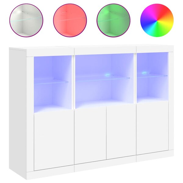 vidaXL Buffets avec lumières LED 3 Pièces blanc bois d'ingénierie