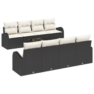 Ensemble canapé jardin 9 pièces avec coussins Noir Poly Rotin