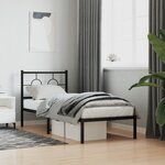 vidaXL Cadre de lit métal avec tête de lit noir 75x190 cm
