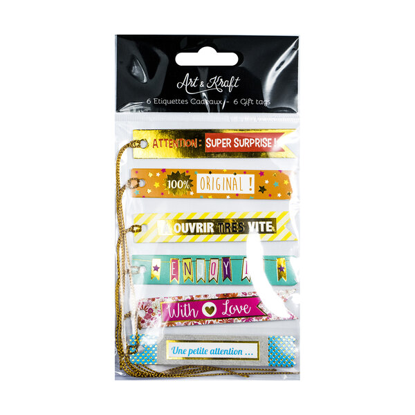 Lot de 6 étiquettes cadeaux  - multicolore
