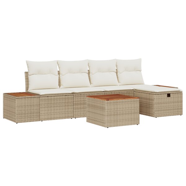 Ensemble de Canapé de Jardin 6 pièces avec Coussins  Poly Rattan Beige