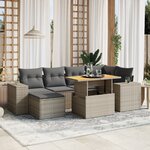 vidaXL Salon de jardin avec coussins 7 Pièces gris résine tressée