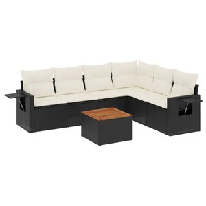 vidaXL Salon de jardin 7 Pièces avec coussins noir résine tressée