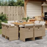 vidaXL Ensemble à manger de jardin et coussins 9 Pièces beige Poly rotin
