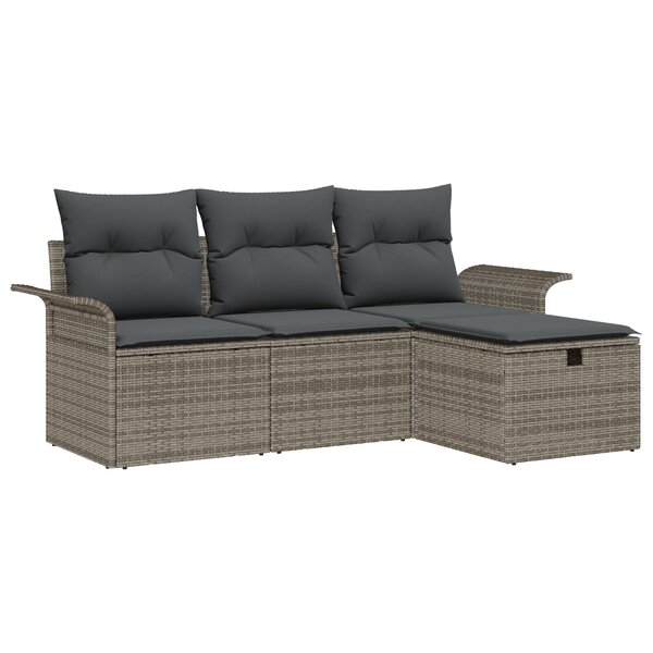 vidaXL Ensemble de canapé de jardin 4 pièces avec coussins gris en poly rotin