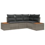 Ensemble de canapé de jardin 4 pièces avec coussins gris poly rotin acacia