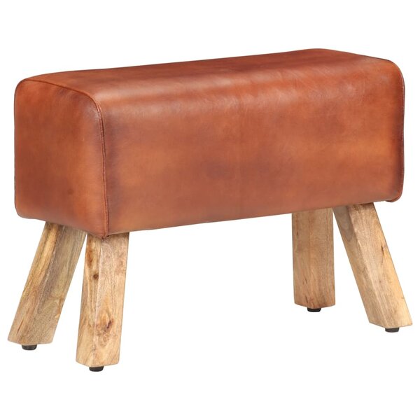 vidaXL Banc saut de cheval 58 cm marron cuir véritable et manguier