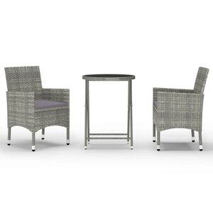 vidaXL Ensemble de bistro 3 Pièces Résine tressée et verre trempé Gris