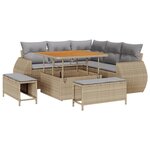 Ensemble de 8 pièces de canapés de jardin avec coussins beige en rotin poly acacia