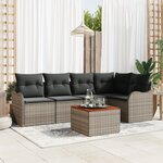Ensemble de Canapé de Jardin 6 Pièces avec Coussins Gris Rotin Poly Acacia