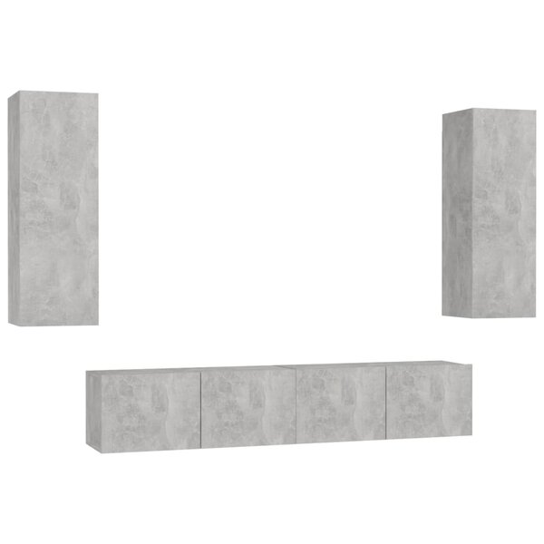 vidaXL Ensemble de meubles TV 4 Pièces Gris béton Bois d'ingénierie