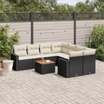 vidaXL Salon de jardin 9 Pièces avec coussins noir résine tressée