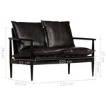 vidaXL Canapé à 2 places Cuir véritable avec bois d'acacia Noir