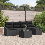 vidaXL Ensemble de canapé de jardin 6 pièces avec coussins Noir Poly Rattan