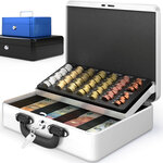 ACROPAQ Caisse monnaie Profetionnelle 30x25x9cm- Coffret Monnaie Acier- Monnayeur  2 clés  Compartiments à monnaie- Poignée Robuste