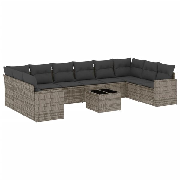 vidaXL Salon de jardin 11 Pièces avec coussins gris résine tressée