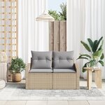 Canapé de jardin 2 places vidaXL avec coussins Beige en poly rotin