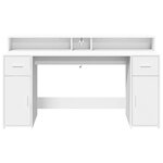 Bureau table poste de travail meuble d'ordinateur informatique étude avec lumières LED 160 x 55 x 91 cm bois d'ingénierie blanc 02_0023408