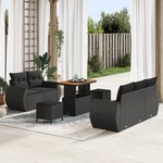 vidaXL Ensemble de Canapé de Jardin 8 Pièces avec Coussins Noir Poly Rattan Acacia