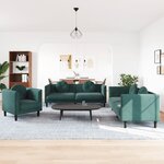 vidaXL Ensemble de canapés 3 Pièces avec coussins vert foncé velours