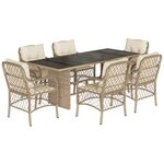 vidaXL Ensemble à manger de jardin et coussins 7 Pièces beige poly rotin
