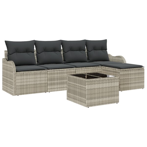 Ensemble de Canapé de Jardin 6 Pièces avec Coussins Gris Poly Rotin
