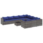 vidaXL Salon de jardin 11 Pièces avec coussins gris résine tressée