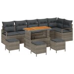 Ensemble de sofa de jardin 10 pièces vidaXL avec coussins gris poly rattan acacia