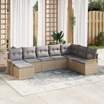 vidaXL Ensemble de canapé de jardin 8 pièces avec coussins Beige Poly Rattan