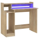 Bureau table poste de travail meuble d'ordinateur informatique étude avec lumières LED chêne 97 x 45 x 90 cm bois d'ingénierie brun 02_0023412