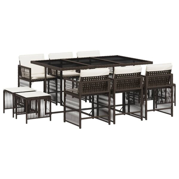 vidaXL Ensemble à manger de jardin et coussins 11 Pièces marron rotin