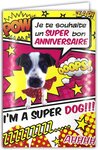 Carte Rose Bon Anniversaire Super Héros Chien Chiot avec Enveloppe 12x17 5cm