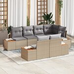 Set de canapé de jardin 7 pièces avec coussins Beige Rattan Poly Acacia