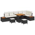 Ensemble de Canapé de Jardin 9 Pièces avec Coussins Noir Poly Rattan Acacia