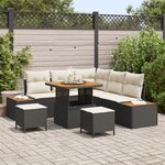 Ensemble de canapé de jardin de 8 pièces avec coussins en rotin noir et acacia