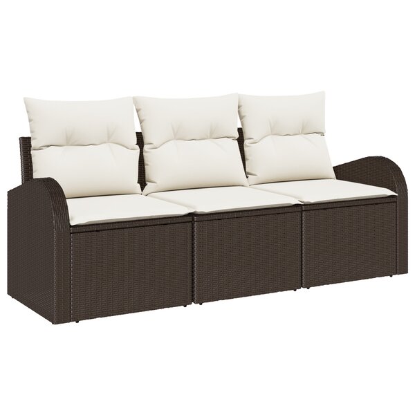 vidaXL Ensemble de canapés de jardin 3 pièces avec coussins marron poly rotin